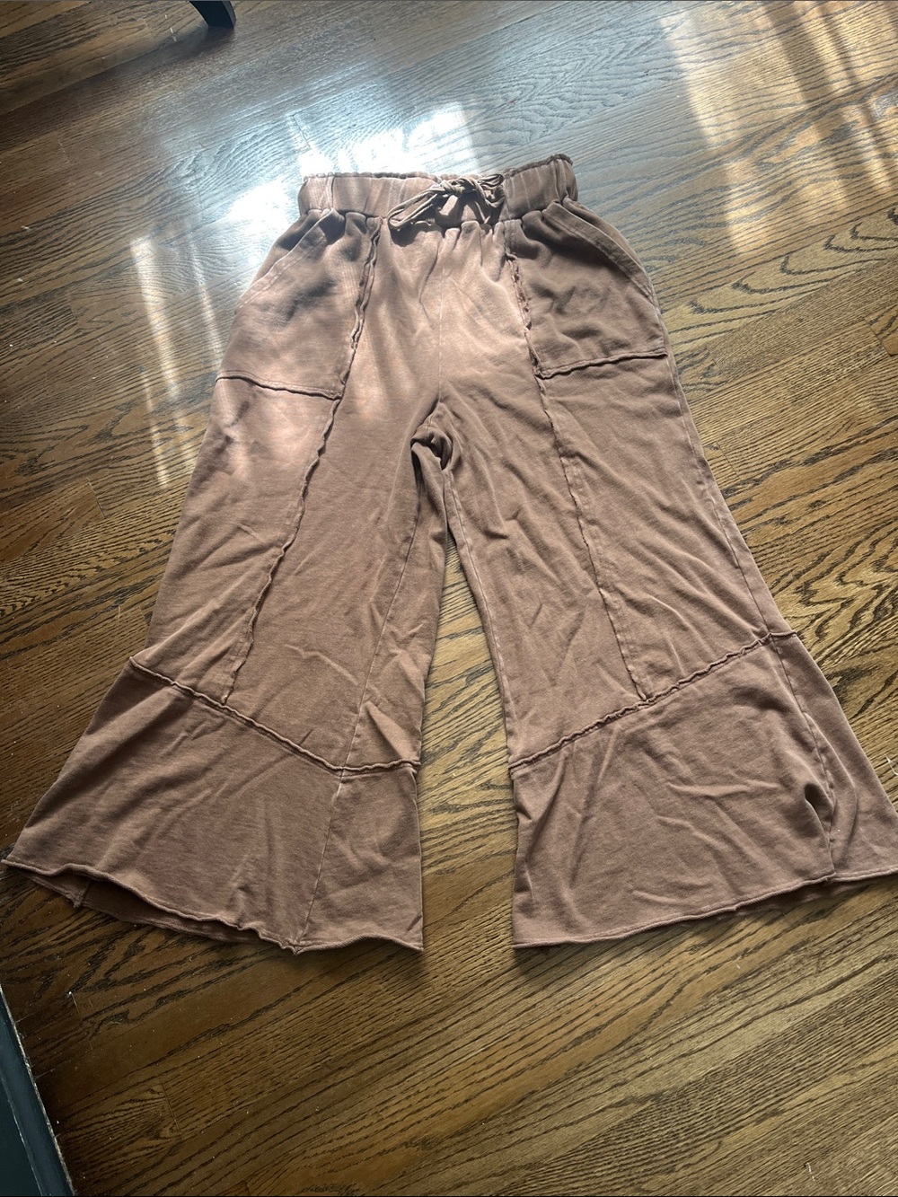 easel Ribbed Drawstring Waist Pants in Dusty  Brown